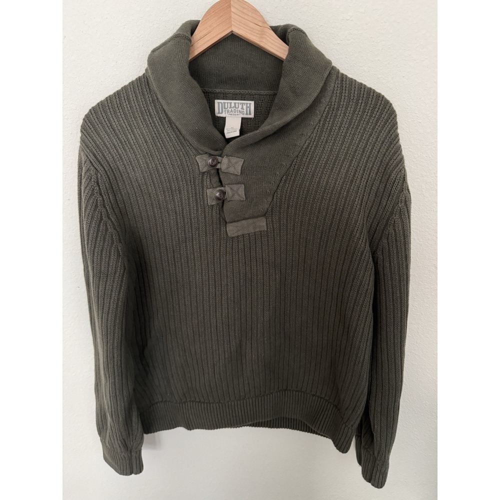 Duluth Trading Brigadier Shawl Collar Sweater Mens XL Green‎ Elbow Patch